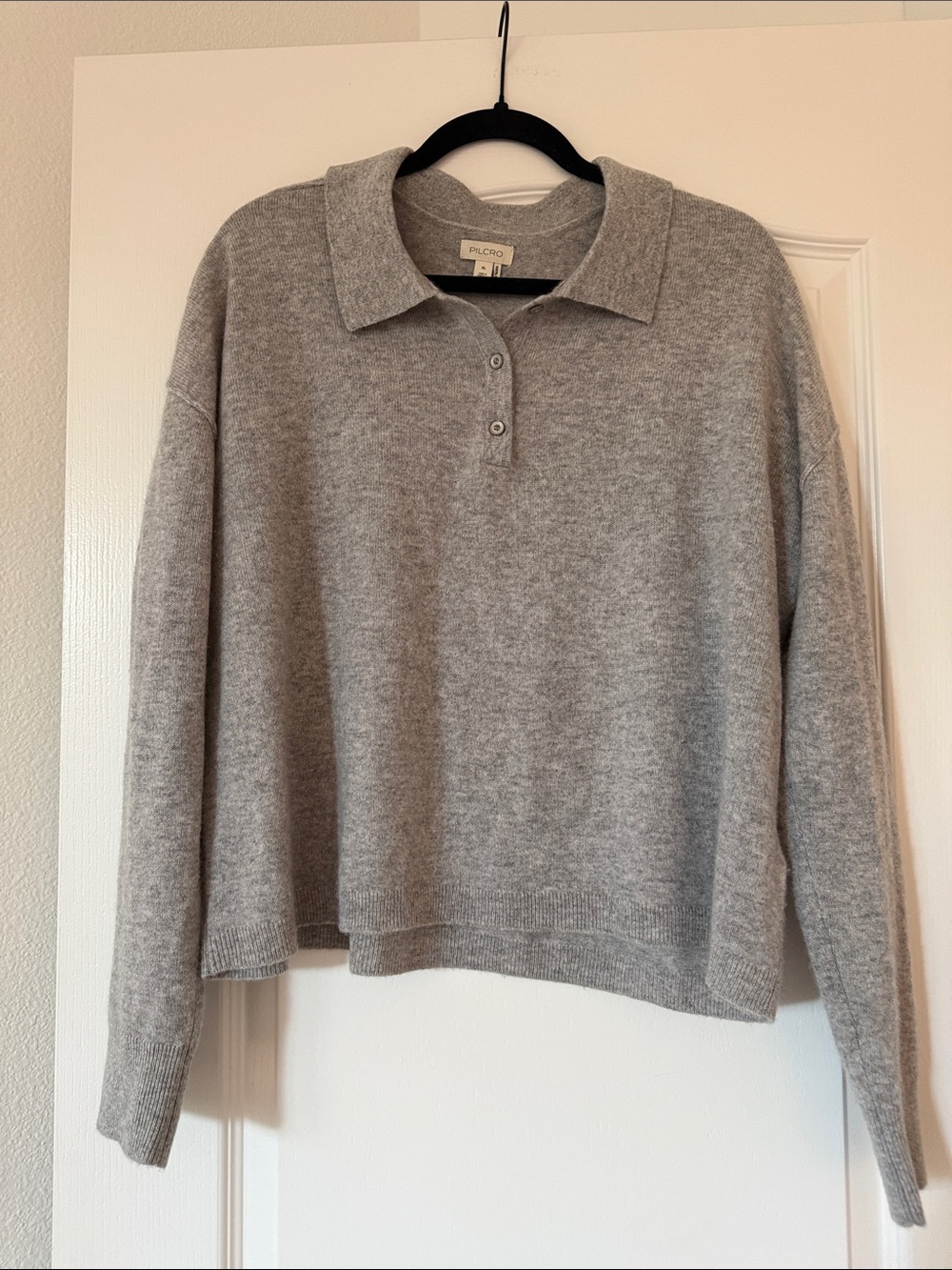 Pilcro Anthropologie Soft Heather Gray Cashmere Polo Sweater